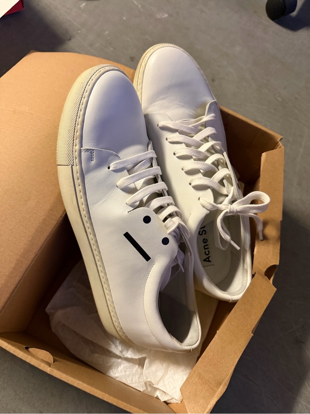 Acne White Leather Low-Top Sneakers with Black Accent